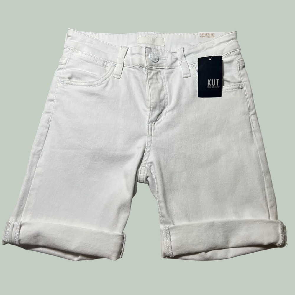 KUT from the Kloth Catherine Boyfriend Shorts Optic White KS696MB9 Size 00 NEW